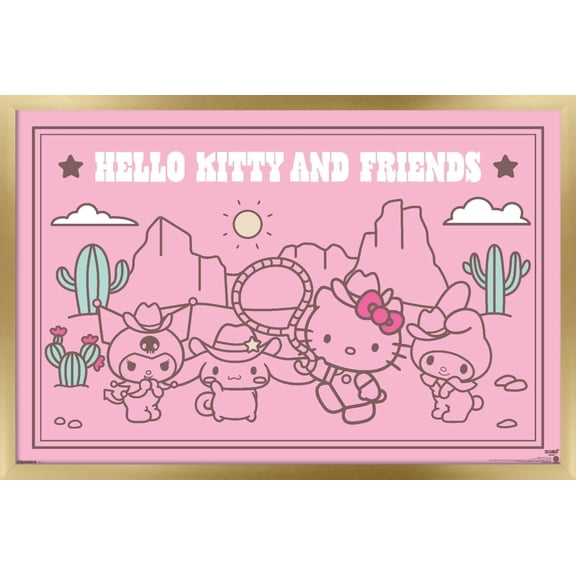 Hello Kitty and Friends: 2025 Western - Wave Wall Poster, 14.725" x 22.375" Framed