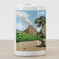 thumbnail image 3 of Dinosaur Ceramic Toothbrush Holder, Giant Lizard T-Rex on Active Volcano Untouched Jungle Backdrop, Decorative Versatile Countertop for Bathroom, 4.5" X 2.7", Pale Brown Pale Blue, 3 of 4