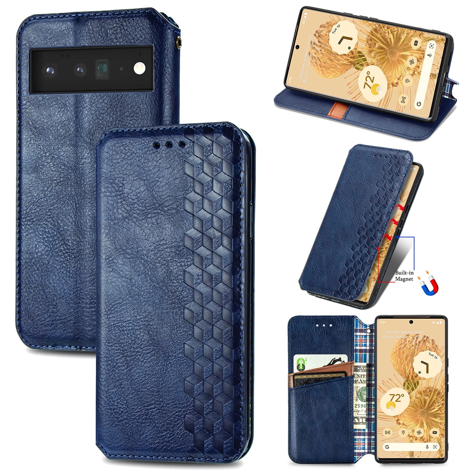 Google Pixel 6 Pro Case PU Leather TPU Wallet Cover with Card Holder