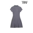 thumbnail image 3 of TRAF-Women's Front Zipper Pleated Mini Dress, Shirt Collar, Short Sleeves, Female Dresses, Fashion, 3 of 5