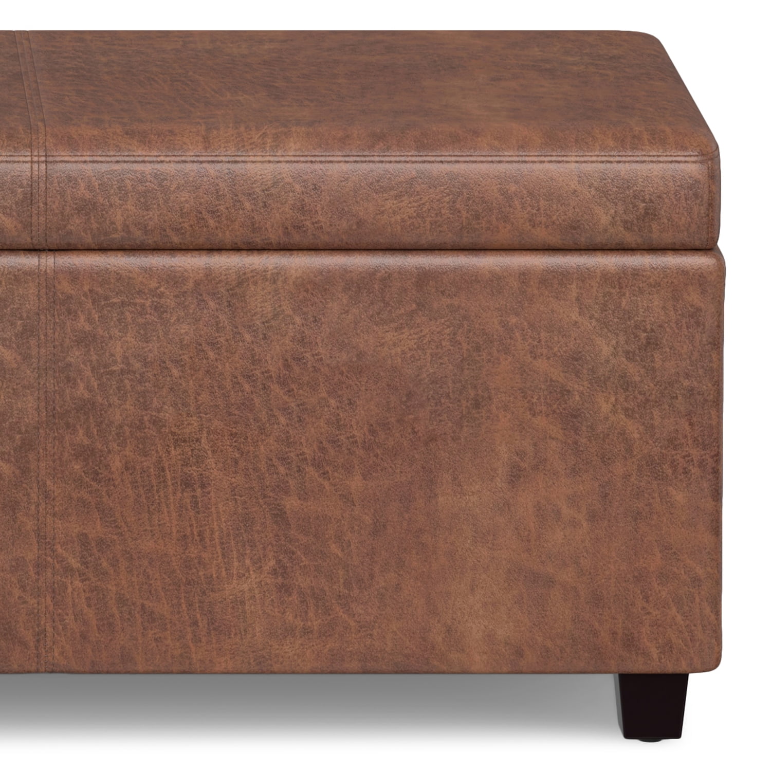 Avalon 54 inch Wide Contemporary Extra Large Storage Ottoman Bench in Distressed Saddle Brown Vegan Leather