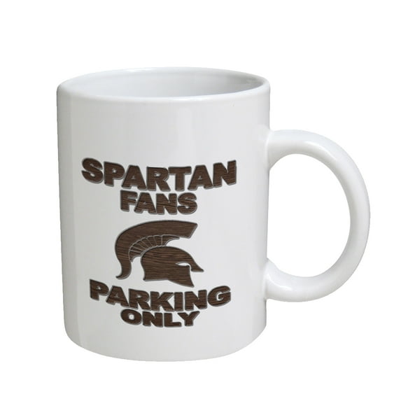 KuzmarK Coffee Cup Mug 11 Ounce - Spartan Fans Parking Only Wood