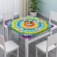 thumbnail image 3 of Rainbow Tie Dye Mandala Pattern Square Fitted Tablecloth with Elastic Edge,Square Table Cover,Washable Elastic Table Cover for Home Kitchen Party Decor 34"x34", 3 of 6