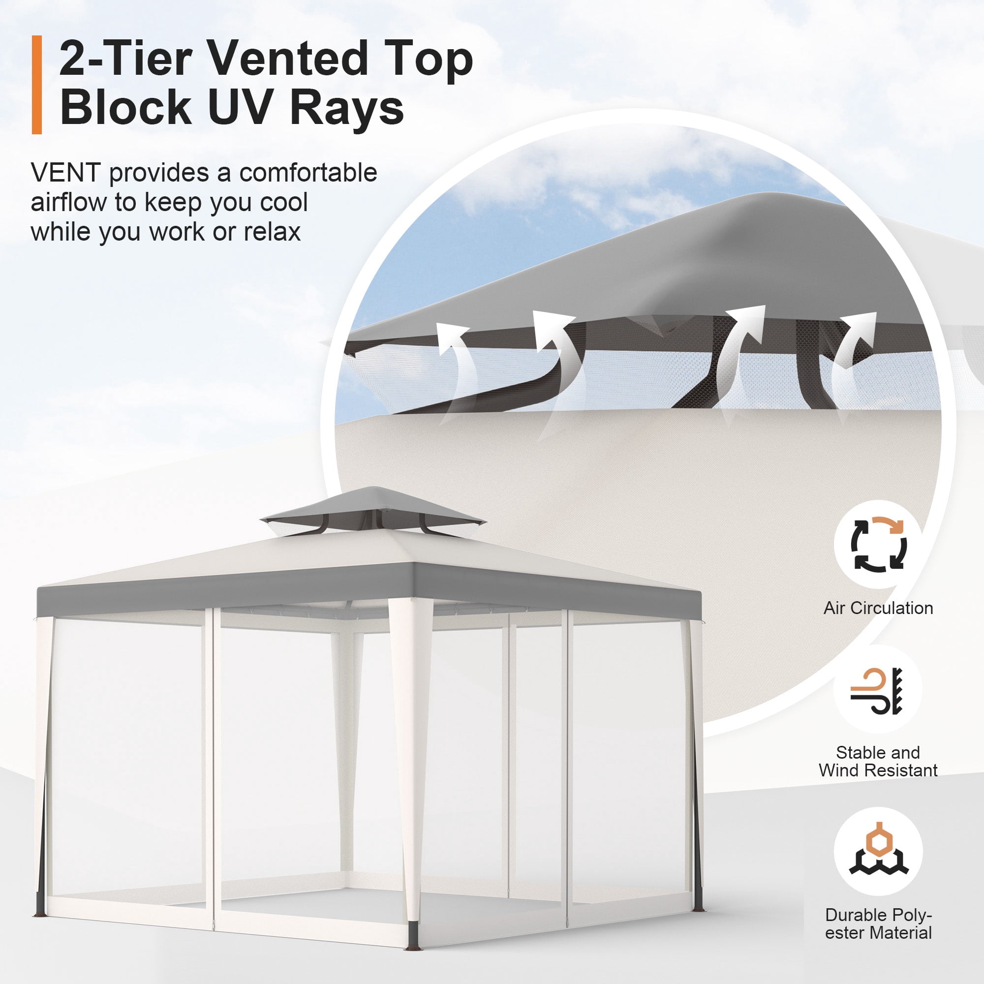10'x10' Mosquito Netting Patio Gazebo Tent Outdoor Canopy Shelter For Garden,Grey