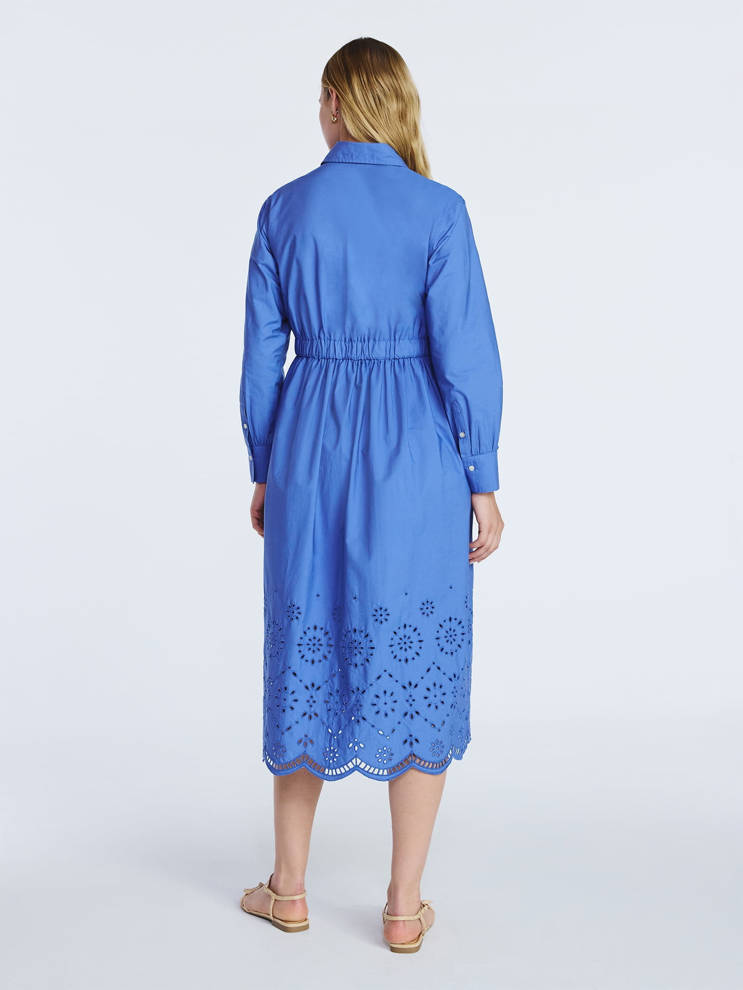 Free Assembly Women’s and Women's Plus Cotton Eyelet Maxi Shirtdress, Sizes XS-4X