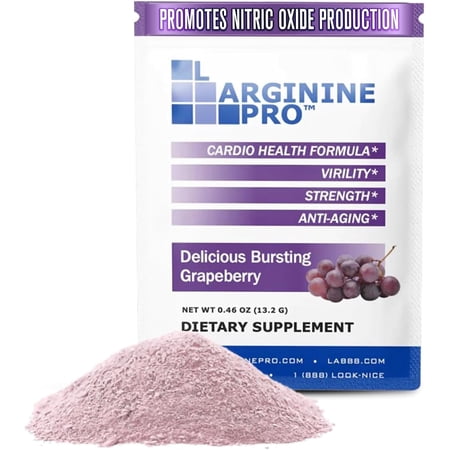 L-Arginine Pro Nitric Oxide Booster - 5500mg L-Arginine, 1100mg L-Citrulline Cardio Health, Grapeberry, 1 Bag of 30 Packets