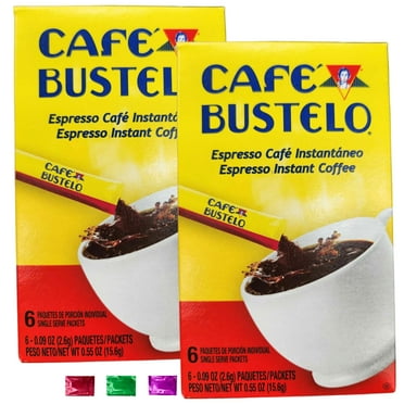 Cafe Bustelo Espresso Instant Coffee 6 Ct Sachets Pack of 2, Dark Roast Coffee Grounds Bold Espresso Flavor, Single-Serve Coffee Packets for Home Office Travel Camping w/ Snoep in Beperkte Oplage
