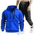 thumbnail image 3 of Txeol Fleece Lined Men Tracksuit Set 2 Piece Sets - Tactical Quarter Zip Pullover Hoodies Matching Cargo Joggers with Pockets Fall Winter Outdoor Athletic Sweatsuits Blue S, 3 of 10