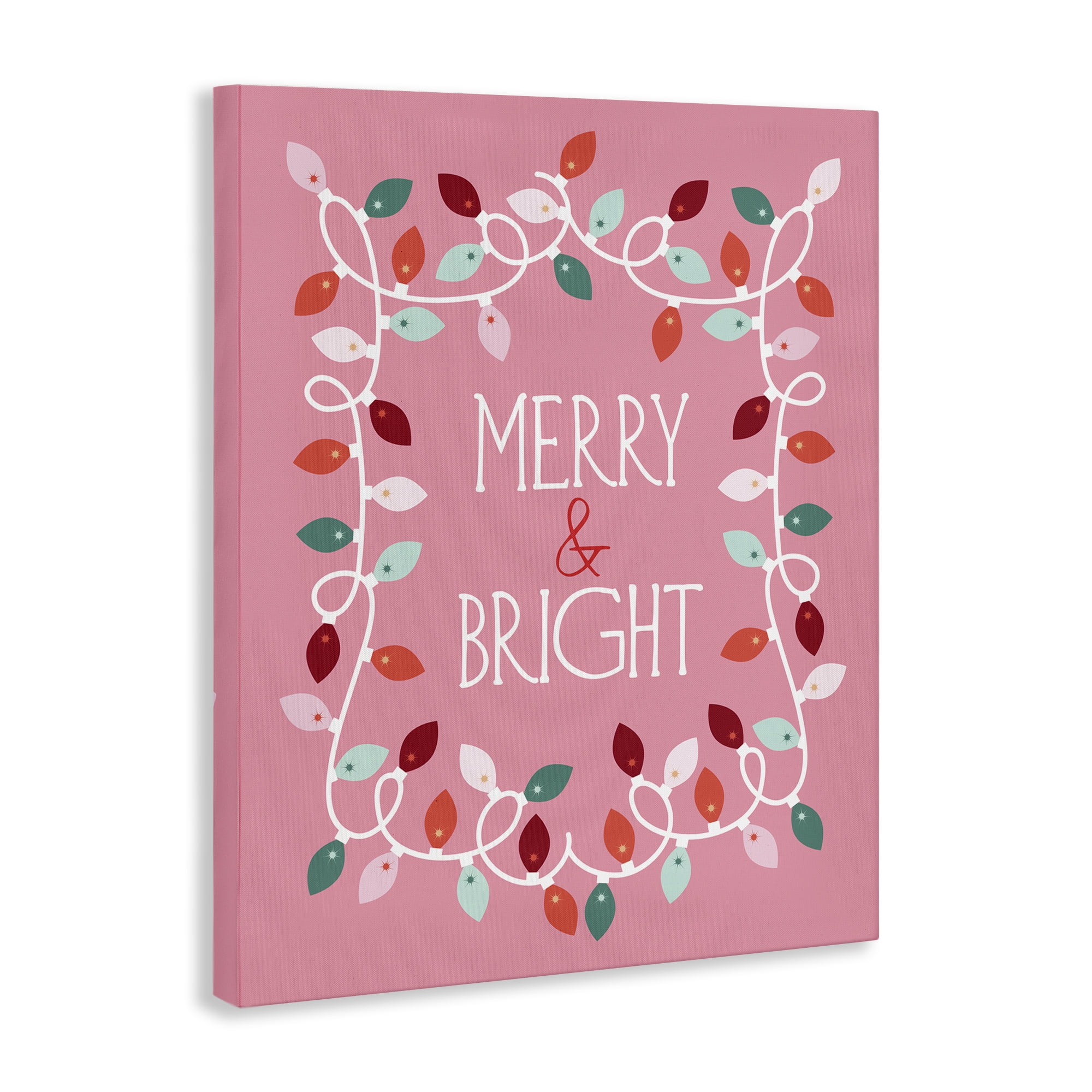 Stupell Industries Merry and Bright Pink Holiday Painting Gallery Wrapped Canvas Art Prints Wall Art, 16 x 20