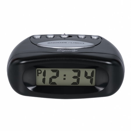Equity Small Black Battery-Powered LCD Digital Alarm Clock, 31003