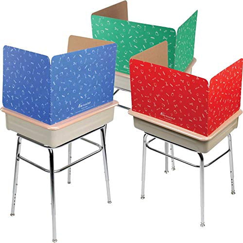 Study Carrel Reduces Distractions Keep Eyes from Wandering During Tests Really Good Stuff Large Privacy Shields for Student Desks Gloss Set of 12 Red with School Supplies Pattern