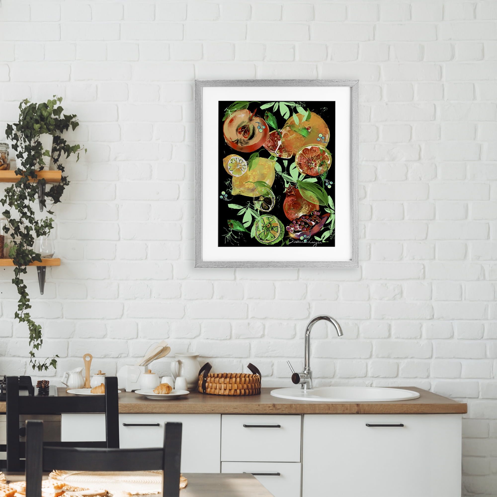 Stupell Industries Fruit Medley Combo Gray Framed Print Under Glass, design by Susan Lugar