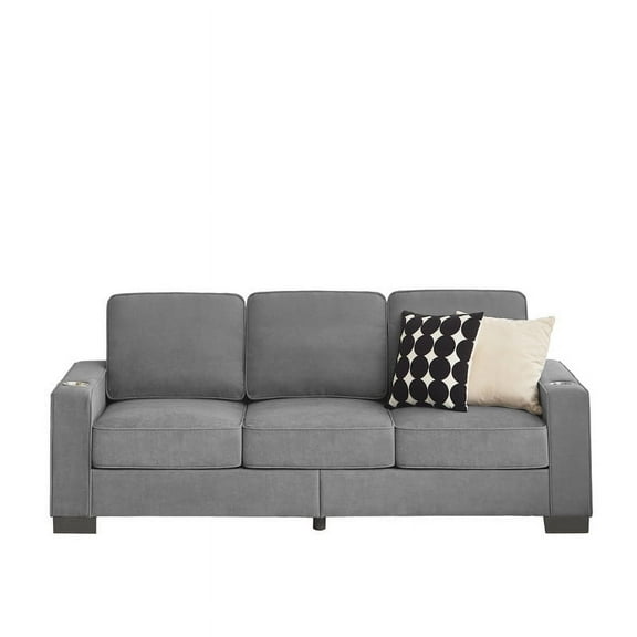 83.86"Snowfleece Fabric sofa,Modern Compressed Couch,3-Seater Sofa, Furniture for Living Room,Bedroom,office ,Gray