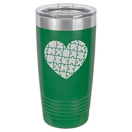 

Tumbler Stainless Steel Vacuum Insulated Travel Mug Heart Puzzle Autism (Green 20 oz)