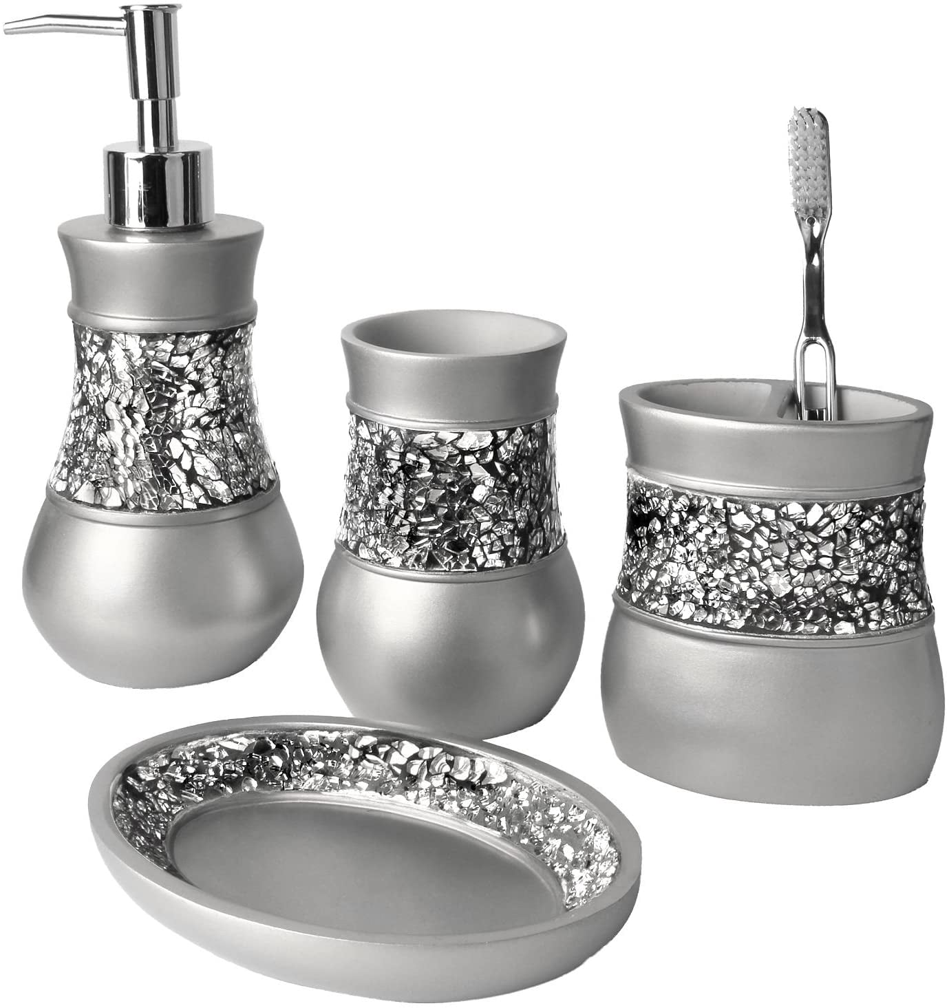 Gray Bathroom Accessories Set 4 Piece Bathroom Decor Set For Gray Bathroom Accessories Set 4 Piece Bathroom Decor Set For