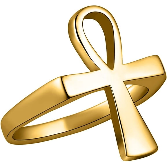 NBGQD Stainless Steel Polished Fashion Egyptian Jewelry Ankh Cross Ring for Men Women with Gift Bag