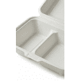 thumbnail image 3 of 9'' x 6'' x 3'' Sugar Cane Fibre Clamshell 2 Compartments ( White ) 100% Compostable 200/Pack, 3 of 4