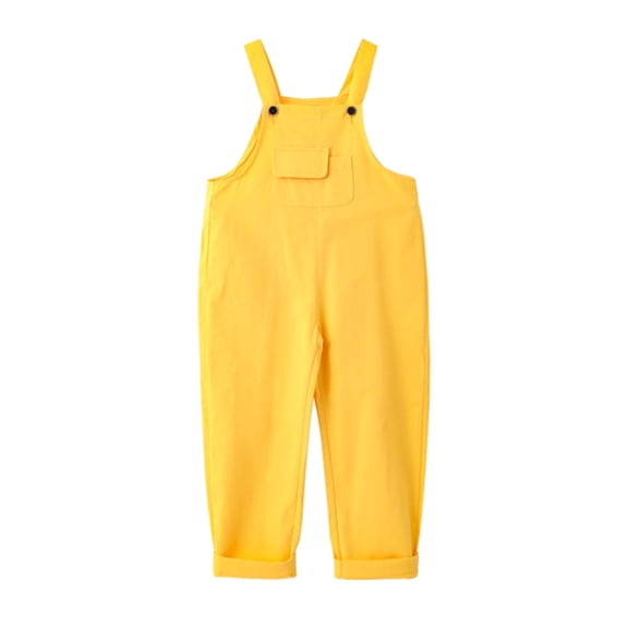 CPNG Girls Overalls Kids Casual Sleeveless Wide Leg Jumpsuit Pure Cotton Solid Color Loose Rompers(Yellow,7-8 Years)