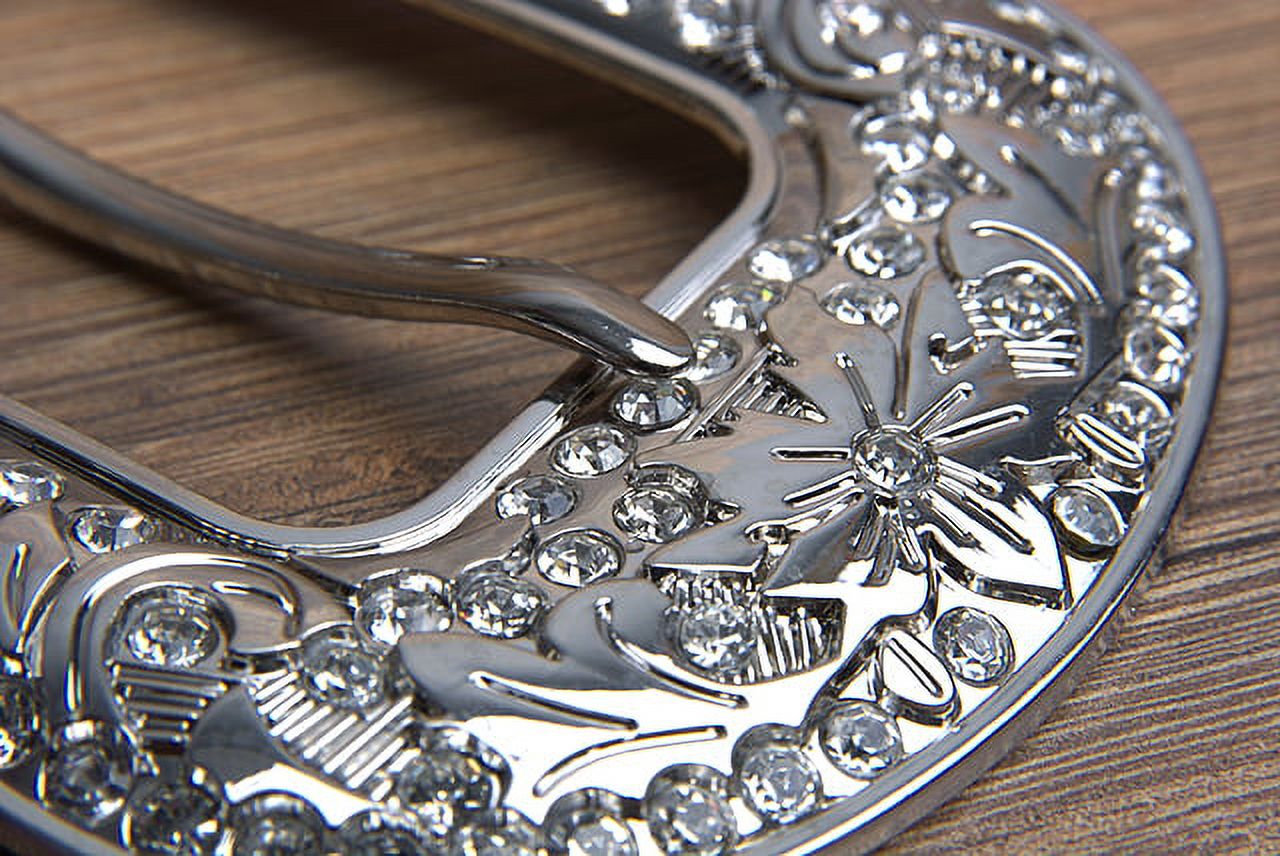 8 Pc Screw Back Concho Stainless Steel Ed Belt Buckle Set Bling Clear Crystals Screw Back Concho Stainless Steel Belt Buckle Set with Bling  main image 2