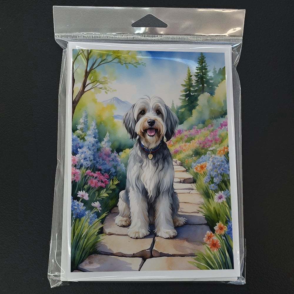 Tibetan Terrier Spring Path Greeting Cards Pack of 8 7 in x 5 in