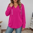 thumbnail image 2 of VNKIDY Women Solid Color V Neck Hoodie Pullover Long Sleeved Drawstring Loose Sweatshirt From Classic Dailywear, 2 of 4