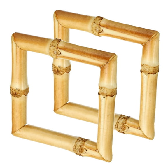 Uxcell 2.3x2.3 Inch Bamboo Purse Handles, 2 Pcs Square Replacement Handmade Rings, Wood