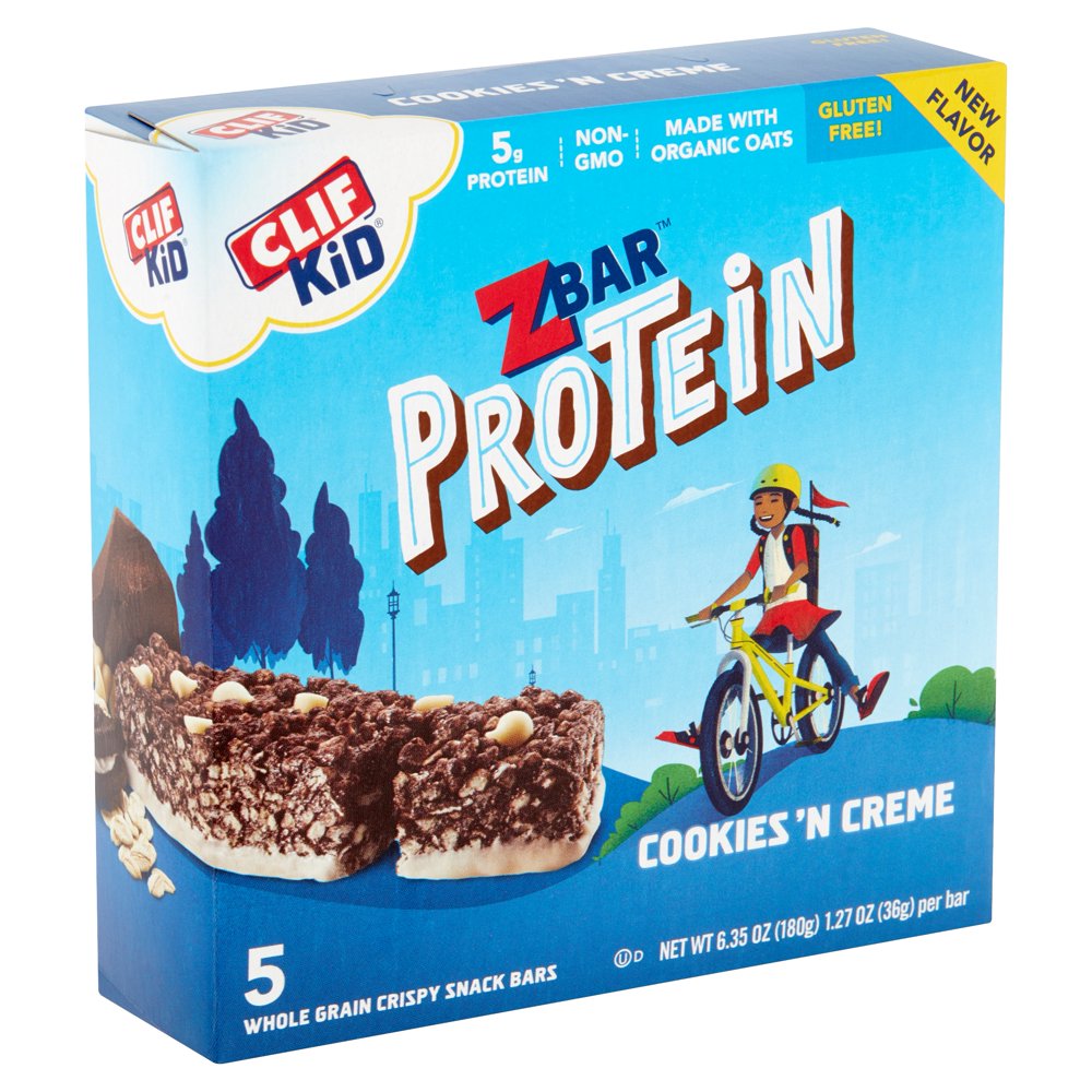 CLIF Kid Zbar Protein Granola Bars, Gluten Free, Cookies 'N Crème, 5 Ct