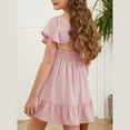thumbnail image 7 of Mlqidk Girls Bow Tie Back Dress Ruffle Short Sleeve Dress A-Line Swing Graduation Midi Dresses Casual Square Neck Sundress Tween Kids Light pink 14-15Y, 7 of 7