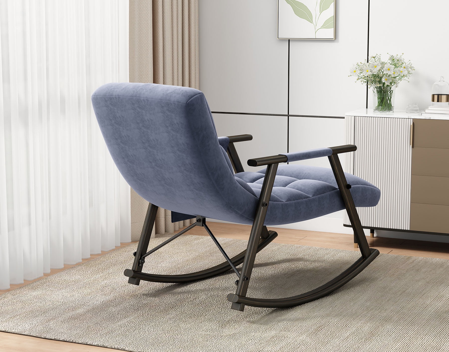 Multi-Position Reclining Rocking Chair Adjustable Back & Footrest Soft Sponge Cushion Gentle Rocking, No Dizziness Easily Foldable & Portable (300LBs) Nursery Glide Chair