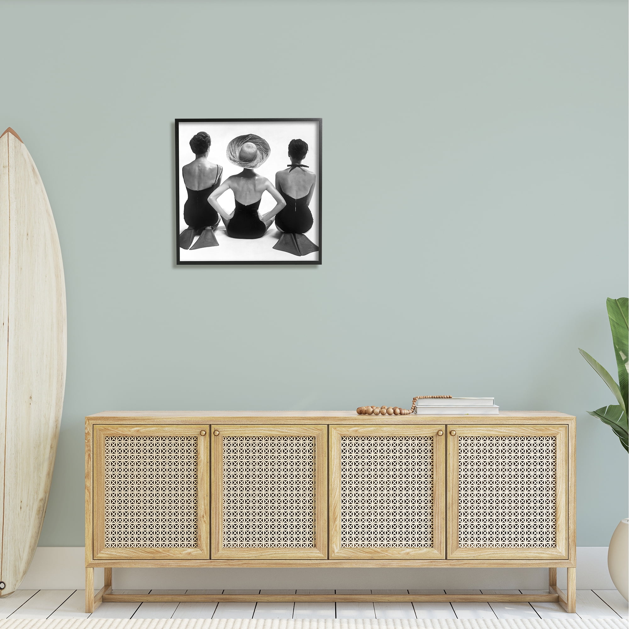 Stupell Industries Women Sitting Beach Monochrome Vintage Swimsuits Flippers Photograph Black Framed Art Print Wall Art, Design by Graffitee Studios