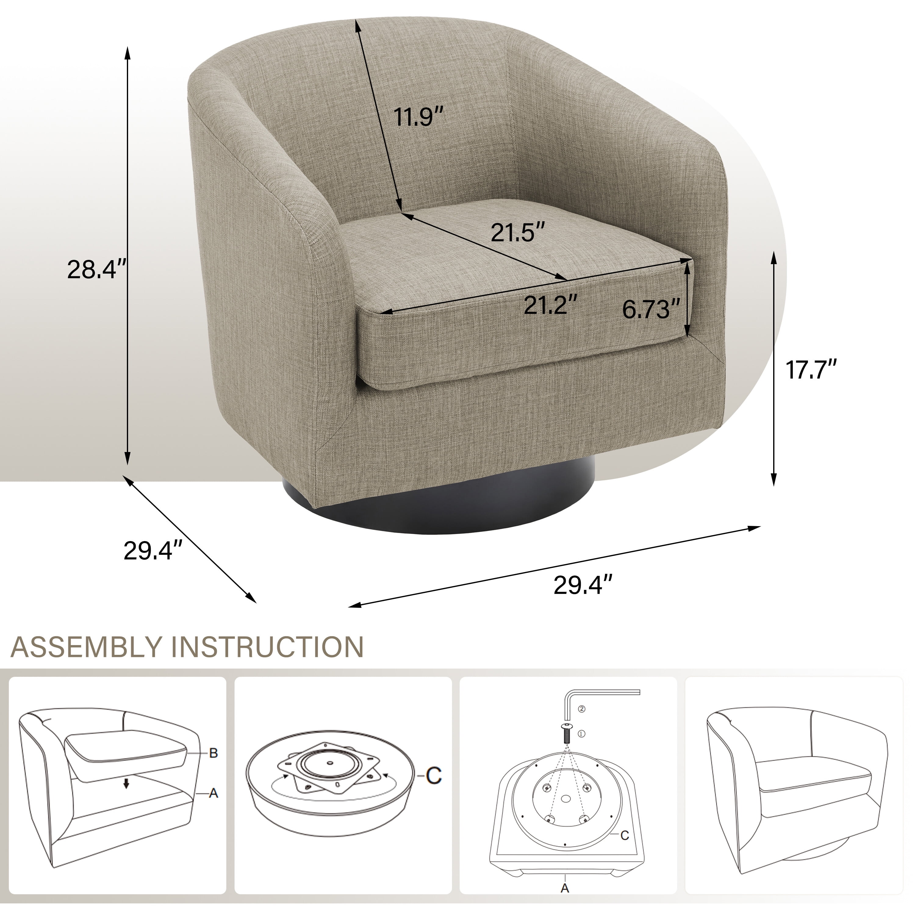DREAMSIDEA Swivel Barrel Accent Chairs Set of 2, Modern Upholstered Living Room Chair Round Club Armchair-Light Brown