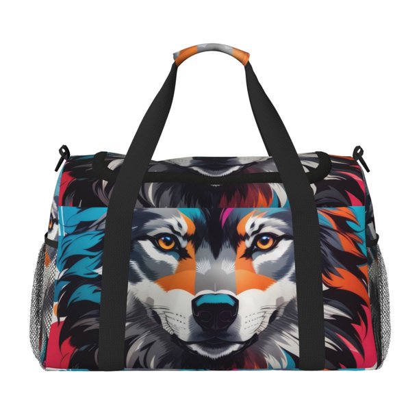 Disketp Tie-Dye Wolf Head Bolsa de Viaje Tipo Duffle, Bolso de Mano para Fin de Semana para Mujer, Bolsa de Gimnasio Ligera para Hombre, Esencial para Viajes