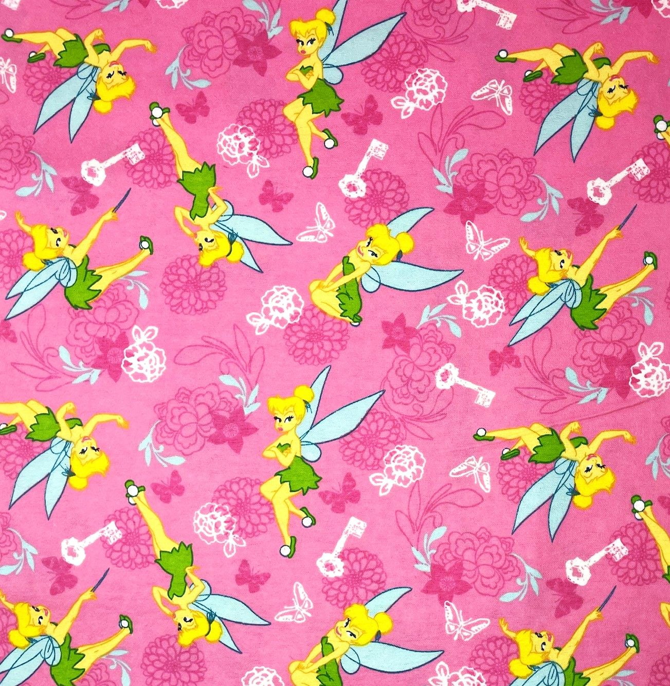 1 Yard - Tinker Bell & Butterflies on Pink Flannel Fabric (Great for Quilting, Sewing, Craft Projects, Throw Pillows & More) 1 Yard X 44" Wide
