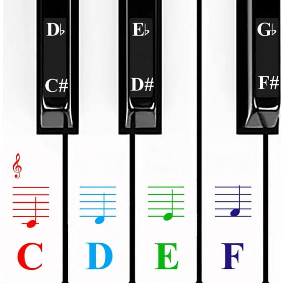 QMG Colorful Piano Stickers - Removable, Kids Learning, No Residue - Keyboard Note Stickers