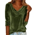 thumbnail image 2 of TaTaai Women's Solid Color Golden Velvet Drape Pleated Collar Three Quarter Sleeve Blouses, Elegant Temperament Commute All Match Slim Tops Gift, 2 of 8