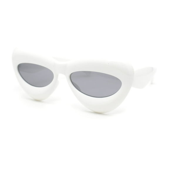 Girls Kids Size Bubble Thick Bloated Plastic Cat Eye Sunglasses White - Black