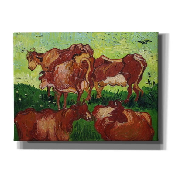 Epic Graffiti 'Cows' by Vincent Van Gogh, Giclee Canvas Wall Art, 16"x12"