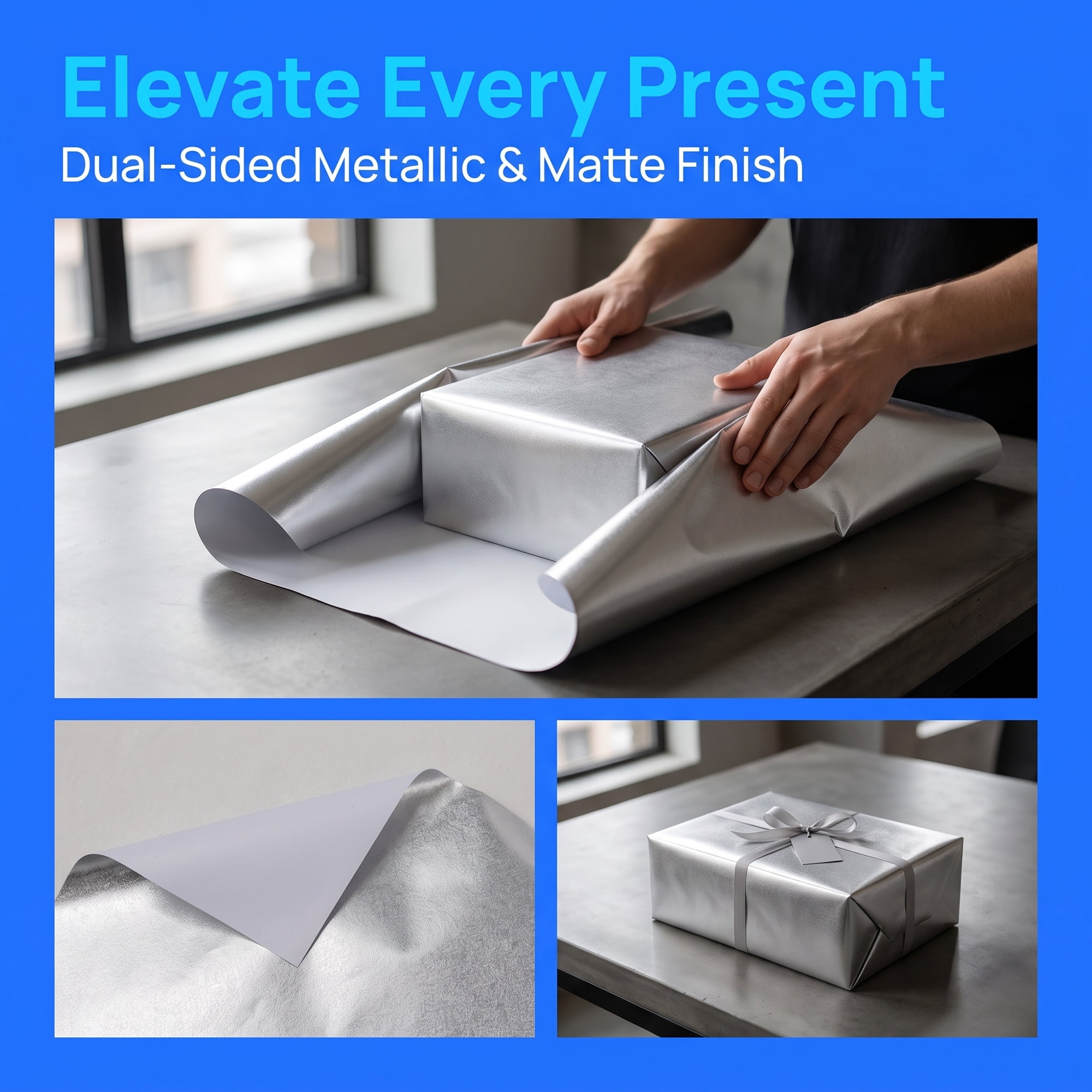 Unique Bargains 3Pcs Heavyweight Matte Gift Wrapping Paper Silver 39.4" x 27.6"