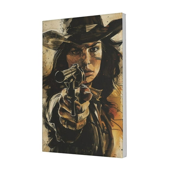 12x18 inch Canvas Paintings Wall Decor Cowgirl Holding A Gun,Indoor Home Room Decor Bedroom Accessory,Vintage Style Cowgirl & Gun Art Oil Paintings Canvas,For Woman Cave,Bar,Cafes Wall Decor