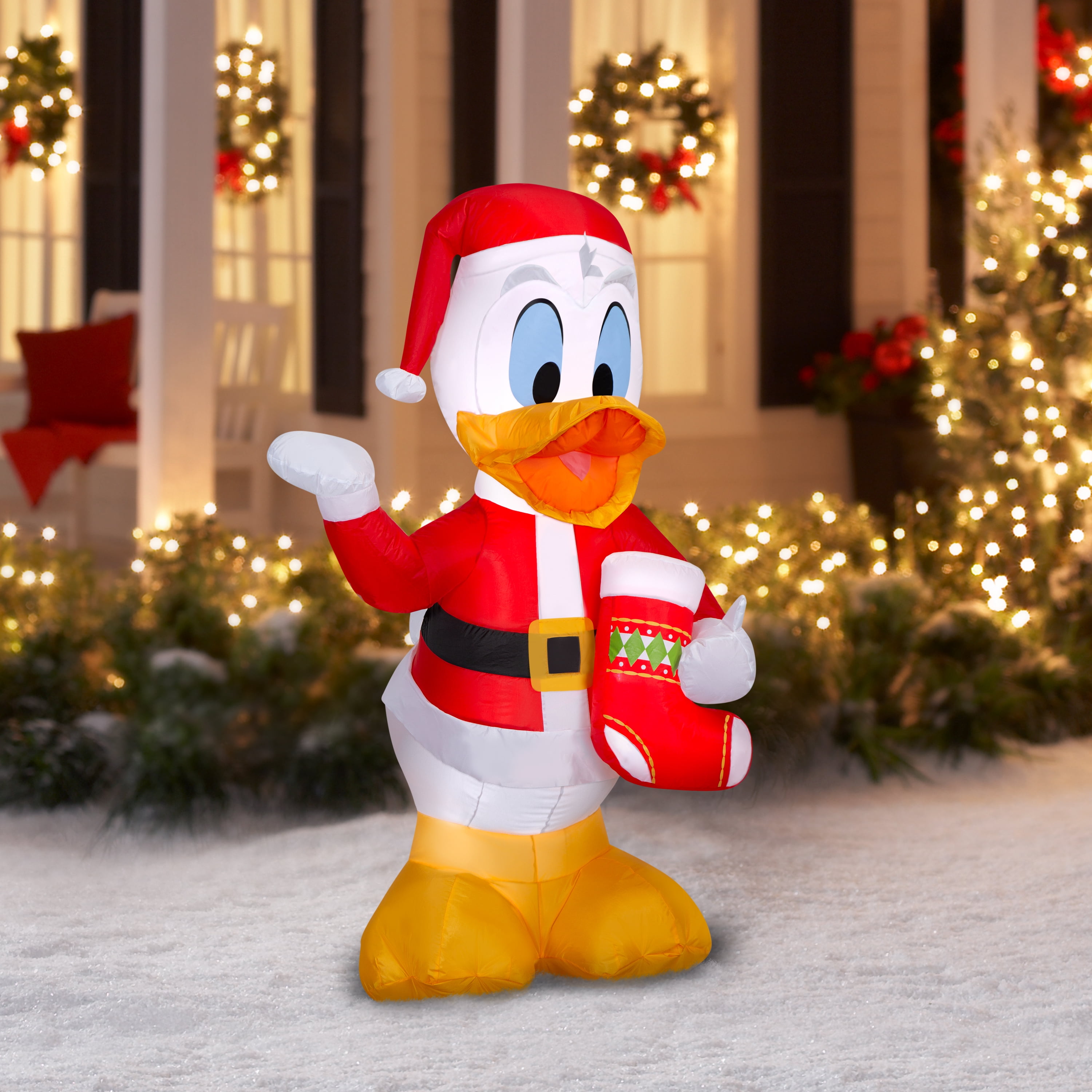 Airblown Christmas Yard Inflatable Light Donald Duck in Santa Outfit with Stocking Disney 5 ft