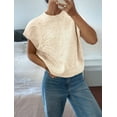thumbnail image 5 of Women'S Ribbed Sweater Crew Neck Short Sleeve Loose Fit Floral Knit Pullover Tops  M, 5 of 6