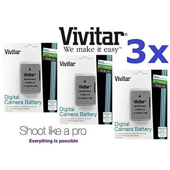 Hi Capacity 3-Pcs Vivitar 2300mAh EN-EL14a EN-EL14 Battery for Nikon D3400 D5500