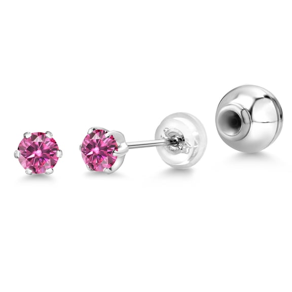Gem Stone King Platinum Pink Moissanite Stud Earrings for Women Men (0.46 Cttw, Gemstone Birthstone, Round 4MM)