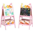 thumbnail image 2 of Qaba Easel for Kids, Double-Sided Kids Easel with Whiteboard, Chalkboard, Storage Boxes, Toddler Easel for 3-8 Years, Pink, 2 of 9