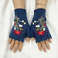 thumbnail image 2 of KHONTS Women's Hand Embroidered Knitted Flower Fingerless Gloves 02-Navy One Size, 2 of 5