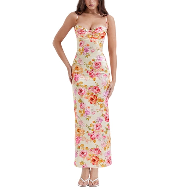 Vestido largo Ygjytge para Mujer sin mangas estampado floral Amarillo L
