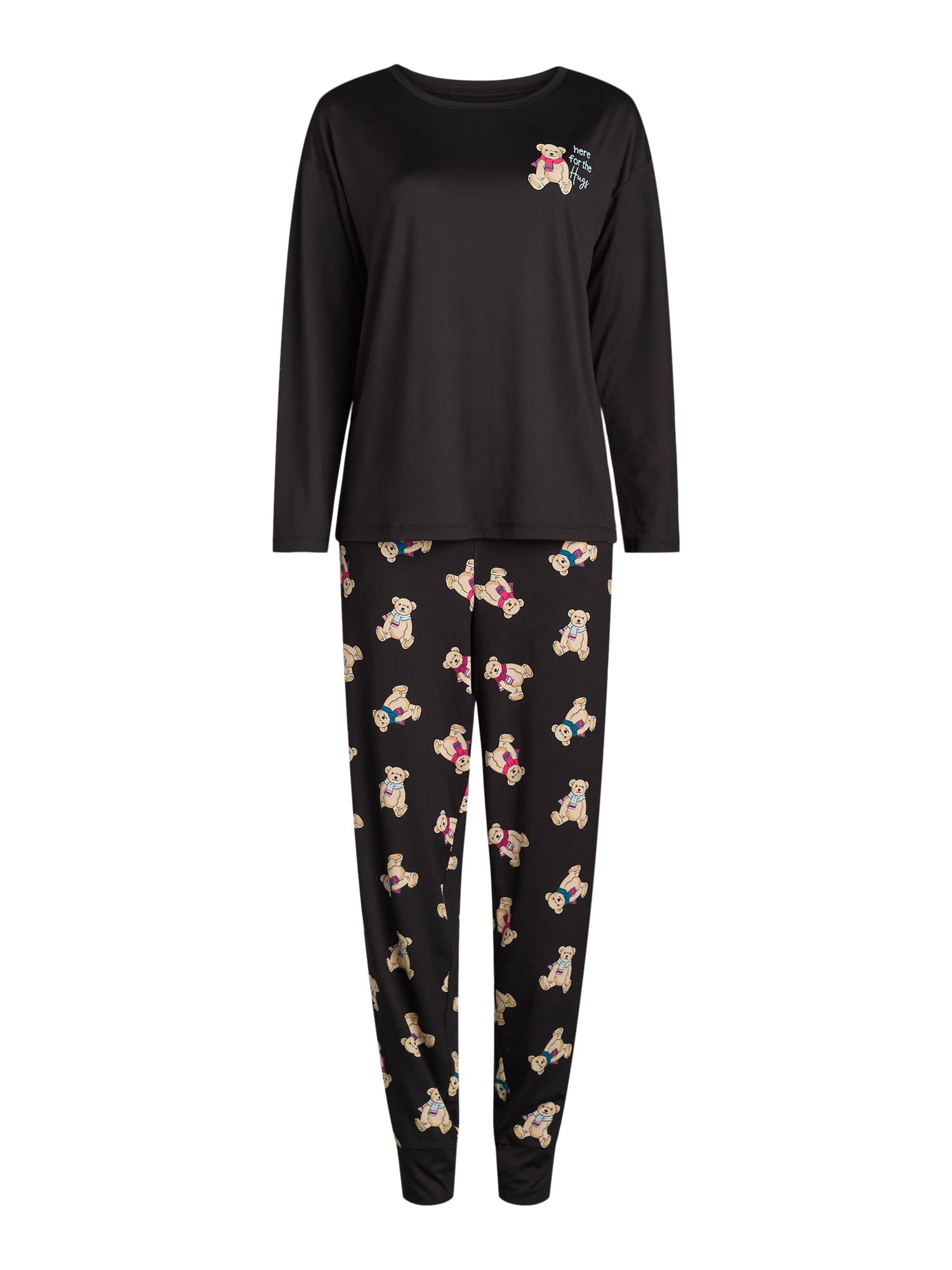 Joyspun Women’s Long Sleeve Tee and Jogger Pants Pajama Set, 2-Piece, Sizes S-3X