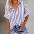 thumbnail image 2 of Byworldtasic Short Sleeve Summer Tops for Women Casual Button Down Shirts Striped Business Work Blouses, 2 of 6