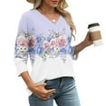 thumbnail image 6 of Jsaierl 3/4 Length Sleeve Tops for Women Summer V Neck Shirts Fashion Graphic Petite Blouses Soft Elegant T-shirts Top S-2XL, 6 of 7