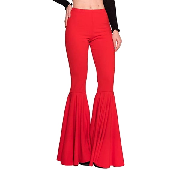 tredstone Stylish And Comfortable High Waist Bell Bottom Pants Breathable Cotton Women Bell Bottom Pants red XL 1Set